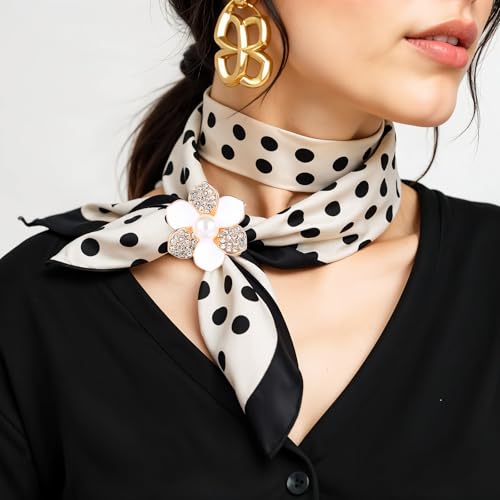 Image of Flower Scarf Ring, Scarf Clip Buckle for Women Camellia Four Leaf Clover Gardenia Pearl Shawl Brooch Decoration Accessories 4 PCS