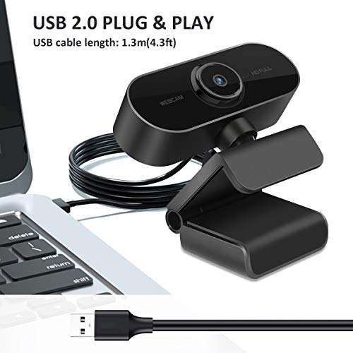 Webcam 1080P con Microfono – Webcam HD per Computer, Laptop, PC, Desktop - Web Camera USB per Video Chiamata Registrazione Conferenza, Live Streaming, Webinar - Compatibile con Windows Android iOS