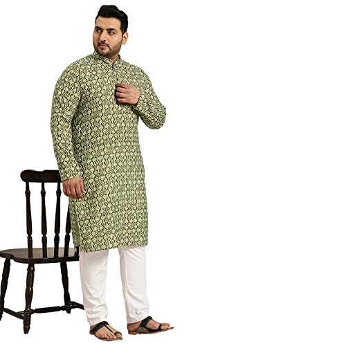 Image of SOJANYA Plus (Since 1958) Men's Cotton Linen Long Kurta | Ethnic Motif Printed for Navratri, Garba & Puja