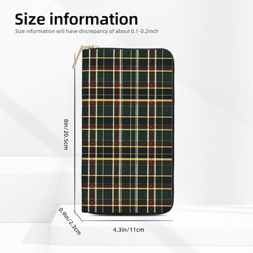 Leather Thin Slim Wallets for Women Men - Fashion Abstract Green Plaid Print Card Wallet Holder with Zipper2