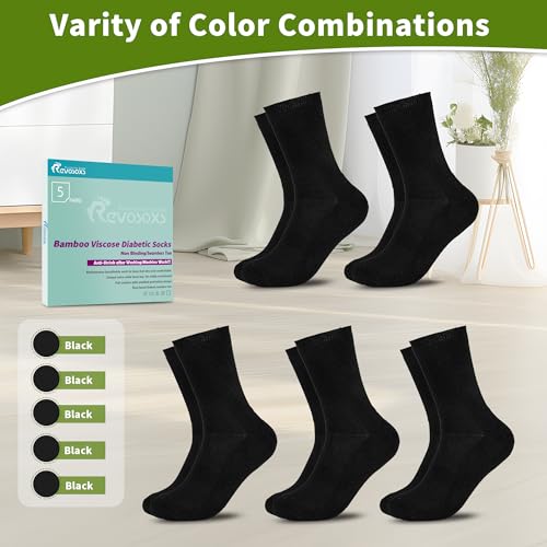 Image of Revosoxs Diabetic Crew Socks for Men Women,Bamboo Viscose Non-Binding Loose Top Wide Socks with Seamless Toe 9-12 10-13