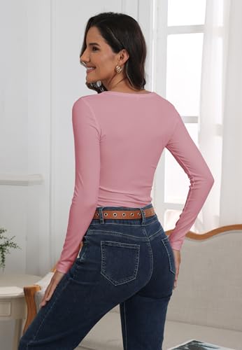Image of Roselux Womens Long Sleeve Scoop Neck Ribbed Knit Fitted Casual Tops Tee Slim Basic Shirts