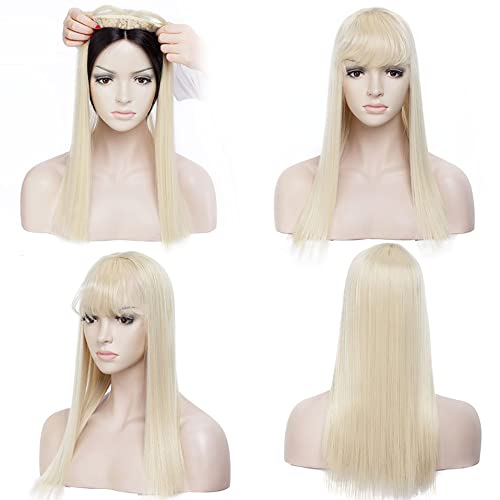 Miniatura 7 de Yudit Peluca de cabello humano sintético de 14 pulgadas con clip para mujer, rubio claro