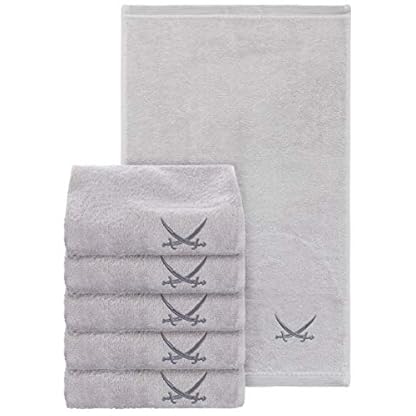 Sansibar Gästehandtuch 6er Set 30x50 cm 100% Baumwolle mit gesticktem Säbel Logo Set Handtuch Seiftuch Silber