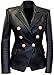 Trending Fashion Kim Kardashian Black Double Breasted Slim Fit Real Leather Jacket Blazer for Womens (Real Leather Coat, M)