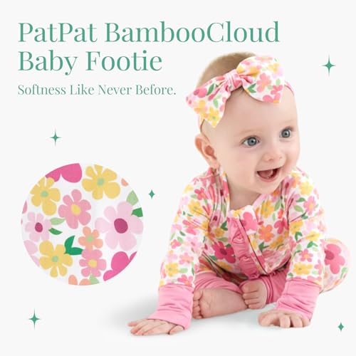 Image of PATPAT Bamboo Viscose Baby Footie with Headband, NB-2T | 2 Way-Zipper, Fold-over mittens and feet, Soft and Breathable, True to size, Stretchy for duration, Comfort in every season