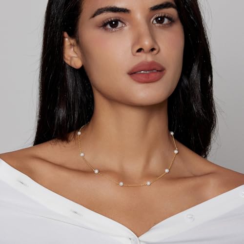 Partm Pearl Necklace for Women Trendy 14K Gold Plated Dainty Pearl Pendant Choker Set Handmade Pearl Gold Necklace Non Tarnish Simple Cute Jewelry Gifts for Women4