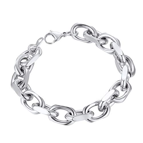 ChainsPro Gourmette Homme Acier Inoxydable-19cm Bracelet Grosse Maille 11mm Maillon Forçat Chaîne pour Poignet-Chunky Style Hip Hop Rappeur Bijoux Cadeau Anniversaire pour Hommes et Garçons
