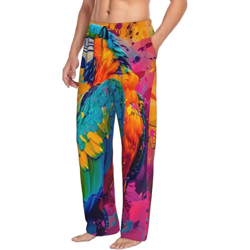 Mens Pajama Pants Bottoms With Pockets- Vibrant Parrot Splash Art Soft Men Lounge Pants, Comfy Mens Pj Pants