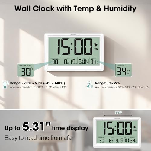 10.4" Digital Wall Clock - Battery, Auto DST, Touch Snooze - Image 3
