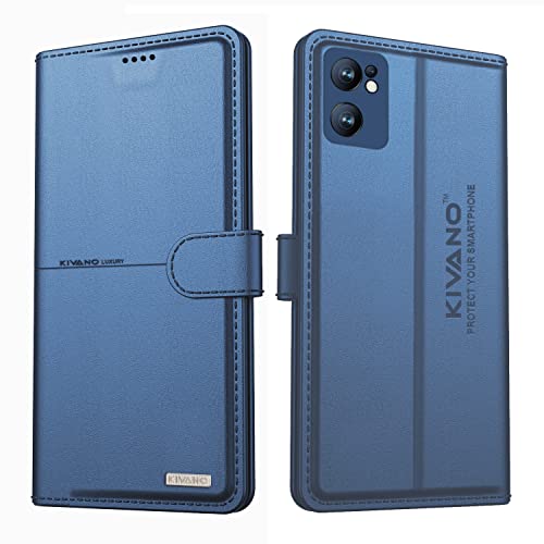 Image of KIVANO Professional Series Wallet Case for Oppo Reno 7 5G | Luxurious Design | Handcrafted Unique | Premium | PU Leather Flip Cover | Card Slots | Kickstand | Magnetic Closure - Dark Blue