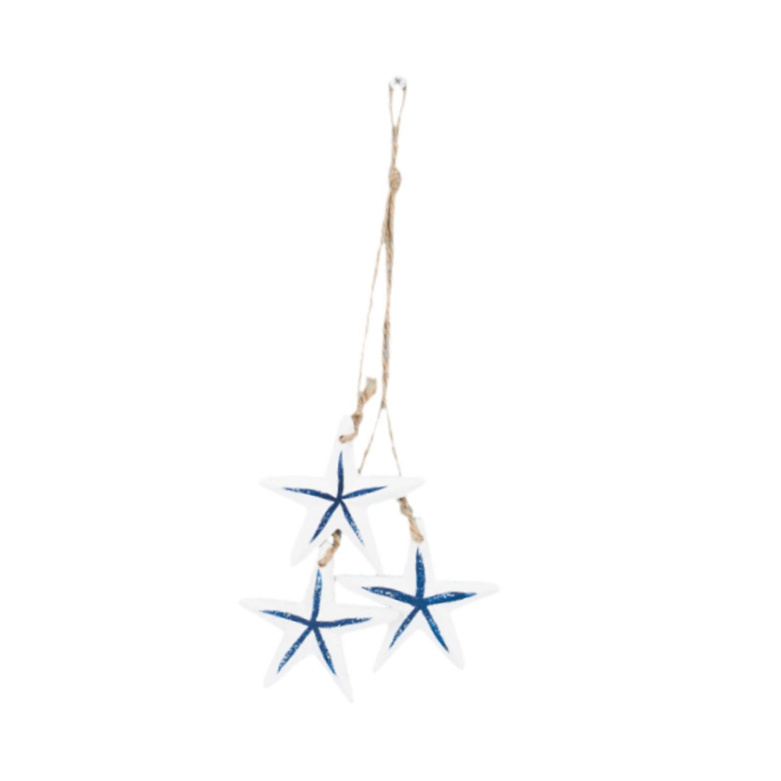 PIXZCSA Wooden Carved Nautical Ornament Sculpture Hanging Statue Beach Pendant for Creative Crafts Wood Wall Hanging Nautical, Starfishes, 7.5x31 cm