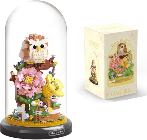 TRavesty Bouquet de fleurs hibou - Kit de construction créatif - Animaux - Fleurs - Plantes - Bouquet de fleurs avec housse de protection contre la poussière - Cadeaux pour adultes et enfants