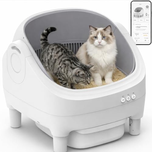 Image of Self-Cleaning Cat Litter Box, Open-Top Automatic Litter Box with APP Control, Odor-Control & Low-Noise Design, Large Capacity, Safe for Multiple Cats