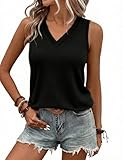 Aottori Camisetas Sin Mangas Mujer Verano Chaleco Mujer Cuello V Camisola Básica Suave Lisa Suelta Estirada Casual Tunica Cami Negro M