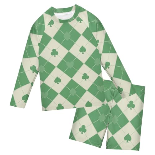 Traje de baño de dos piezas con protección UV contra quemaduras solares para niños manga larga Greem