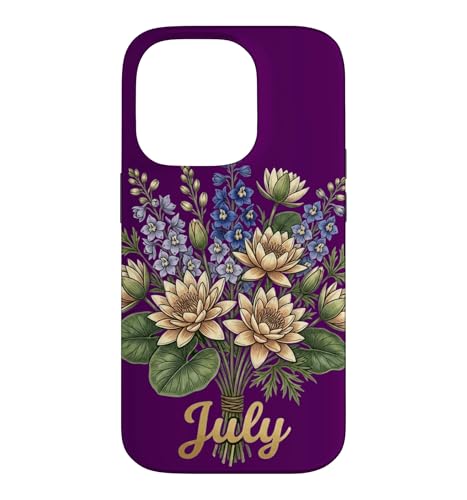July Birth Flower Larkspur & Water Lily Cute Floral Birthday �X�}�z�P�[�X iPhone 14 Pro �p