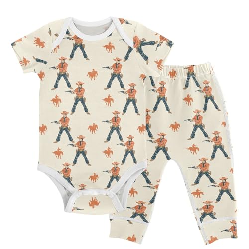 vvfelixl Western Cowboy Baby Layette Sets,Baby Bodysuits Set Unisex Short Sleeve Babys Pants Sets 9-12M