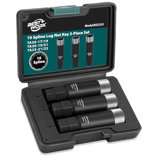 Bestwork 10 Spline Lug Nut Key Set 10 Spline Lug Nut Socket for Passenger Cars SUVs and Trucks Double Layer Reinforcement Dual Hex Drive CR-MO Steel 3 Piece