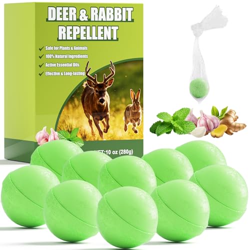 Deer Repellent 10 Balls, Rabbit Repellent Outdoor for Plants, Natural Deer Deterrent to Keep Rabbit...