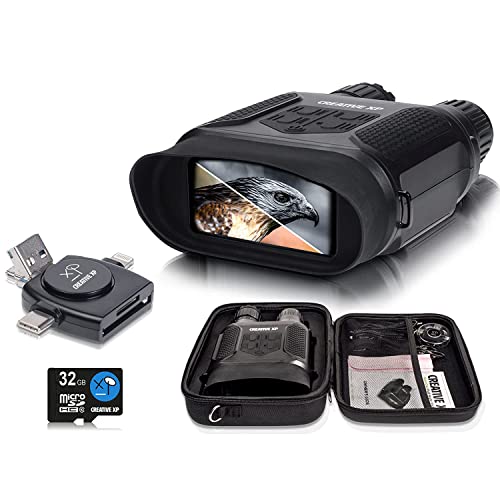 CREATIVE XP Night Vision Goggles - GlassCondor Pro - Digital Military Binoculars w/Infrared Lens, Tactical Gear for Hunting & Security, Black