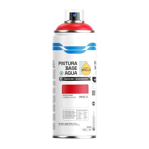 H HANSEL HOME Pintura Spray Base Agua 400ml - Para Muebles, Metal, Plástico y Madera - Ecológica y Sin Olor, Colores Duraderos - Rojo Vivo, 1 unidad