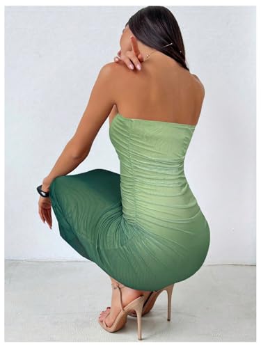 Image of GORGLITTER Women's Sunset Ombre Strapless Cocktail Bridal Shower Midi Dress | Orange Wedding Guest Dress, Mesh Tube Dress, Bridesmaid Dresses, Vacation Beach Sundresses,