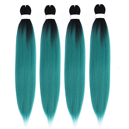 EZ Easy Pre Stretched Braiding Hair 24" 4 Packs/Lot Professional Itch Free Hot Water Setting Synthetic Fiber Crochet Braids Braiding Yaki Texture Hair Extension Twist Braid(1B/Green)