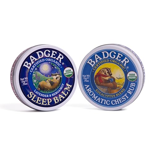 Badger Mini Sleep Balm & Mini Aromatic Chest Rub Duo | Natural Sleep Aids | Calms The Mind & Clears The Sinuses | Cruelty & Gluten-Free (2 Pack x 21g)