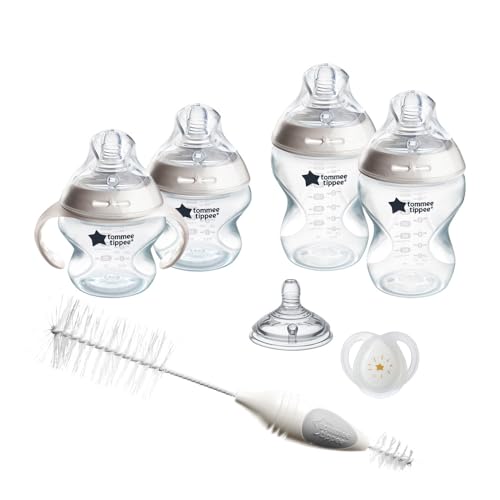Image of Tommee Tippee Natural Start Baby’s First BPA Free Bottle 8 Piece Set, 2 x 5oz and 2 x 9oz Anti-Colic Bottles, Slow and Medium Flow Nipples, 0-6 Month Pacifier, Clear