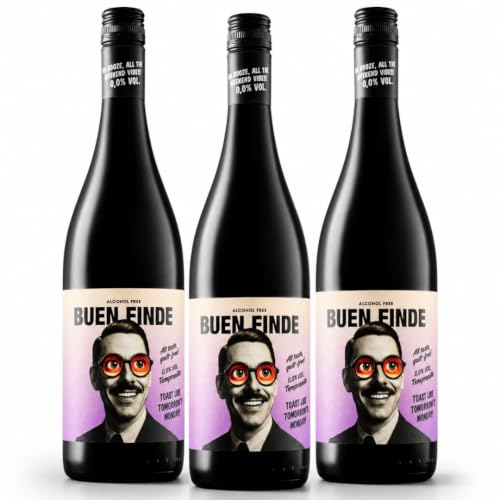 Buen Finde® Vino Tinto Sin Alcohol 0,0% Tempranillo | Pack 3 Botellas x 750 ml | Vino Desalcoholizado Premium | Bajo en calorías, vegano, equilibrado y afrutado