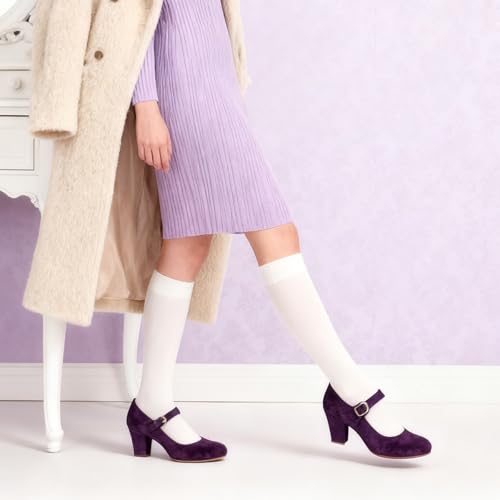 Image of SHODENSE Women Vintage Chunky High Heel Mary Jane Shoes Round Closed Toe Ankle Strap Dress Sandals 3 inch Block Heels Mary Jane Lolita Pumps Two-Toned Patchwork Buckle Office Lady Wedding Retro 4-11 M US