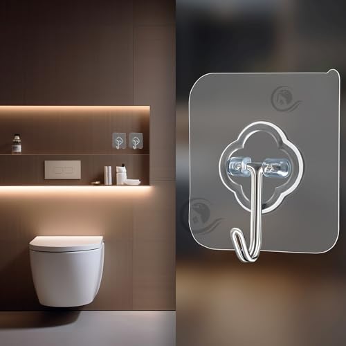 Image of CANWAY Plastic Pack Of 10 Self Adhesive Heavy Duty J Wall Hook No Drilling Needed To Use Inside Home & Kitchen, Transparent