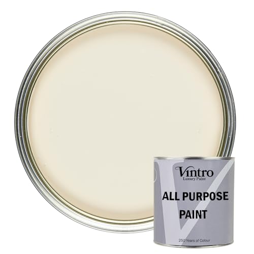 Vintro Paint - All Purpose Paint. Multi-Surface Matt Paint For Indoor/Outdoor Use. Wood, Walls, Doors, Cabinets, Metal, Plastic, Masonry, Furniture, Glass, Tile, Radiators & Pipes. 250ml (Cream)