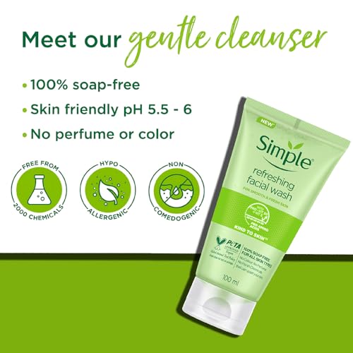 Simple Kind To Skin Refreshing Facial Wash 100 ml | 100% Soap-Free Facewash | For All Skin Types