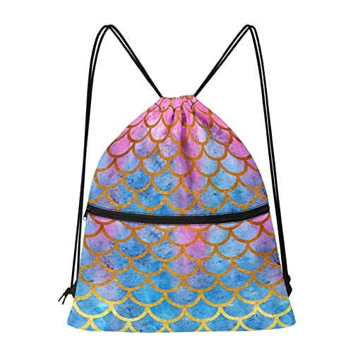 Binienty Mochila con cordón Bolsas de gimnasio para mujeres y hombres con bolsillo con cremallera impermeable ligero Deportes, Escala de pescado 2 Cover
