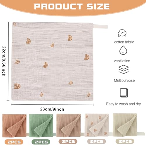 Forhome 10 Stück Baby Musselin Waschlappen Kinderservietten, Handtücher Set für Neugeborene, 23x23cm Gesichtstücher und Badetuch, Mehrweg Baby Waschlappen 100% Baumwolle Zufällige Farbe