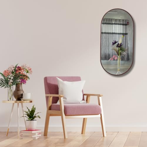 Image of Modern Elegance Capsule Shape Wall-Mounted Mirror Metal Framed Wall Mirror Bathroom Mirror Living Room Mirror Home Decor Mirror 24 x 48 Inches Color Copper MF 108