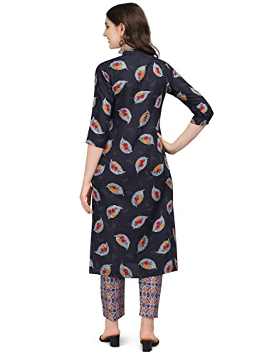 Image of NAINVISH Women's Cotton Blend Straight Keyhole Neck Printed Kurta with Pant