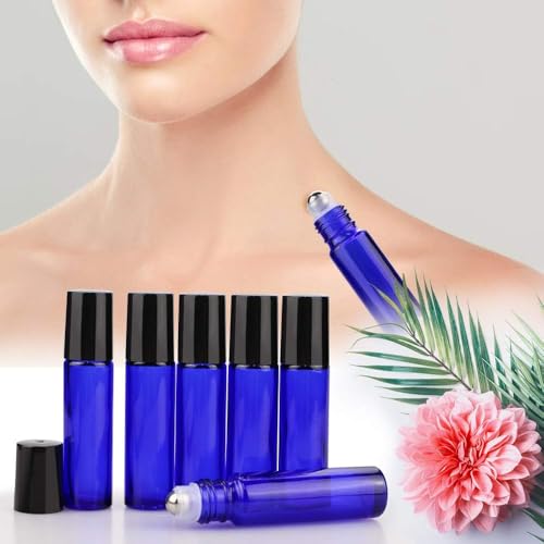 image for Sungwoo 12 Pack Essential Oil Bottles, 10ml Blue Glass Bottles with St