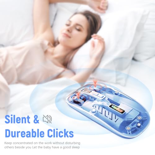 Image of Verilux Transparent Wireless Mouse Rechargeable, 2.4G & 5.1 Bluetooth Mouse for Laptop [Battery Level Visible], 1600DPI Ergonomic Silent for Laptop Wireless, Mac PC iPad Windows iOS, Blue
