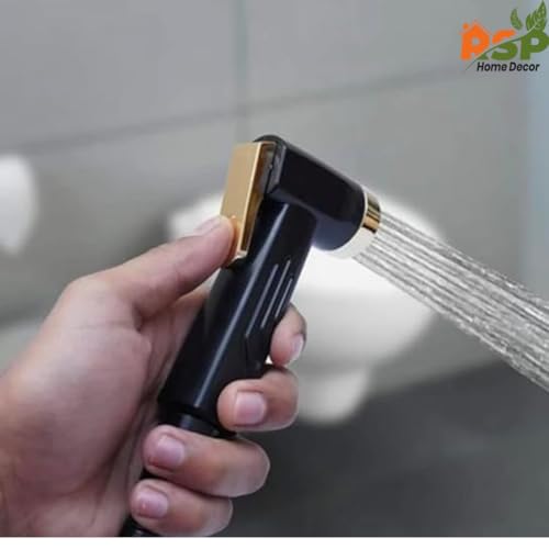Image of ABS Plastic Handheld Health Faucet - Hygienic Bidet Jet Spray Gun for Toilet Cleaning and Personal Hygiene- Pack of 2 (Matte Black-Gold Brushed Finish)