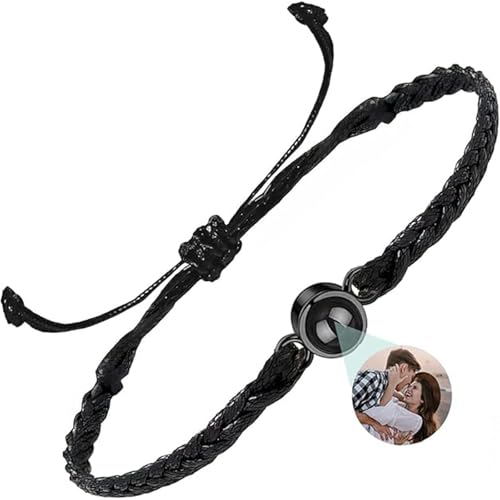 CLYLIFE Personalized Photo Projection Bracelet, Custom Memorial Gift for Women, Men, Couples & Family, Unique Keepsake Jewelry for Dogs Lovers, Perfect Mother's Day, Birthday (Black-style1)