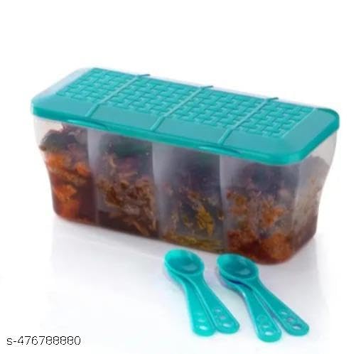 4 Section Container for Vegetables, dryfruits, Spices, Grocery, Pickles, and Multipurpose 4 in 1 for Kitchen & Storage Containers Airtight, 1800 ML with 4 Spoons 2