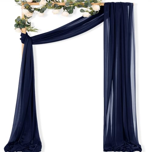 Image of MLMC Navy Blue Wedding Arch Draping Fabric 1 Panel 29 inch x 20 FT Extra Long Gauze Drapes Sheer Backdrop Curtains 6.6 Yards Airy Outdoor Drapery Panels for Wedding Bridal Shower Ceiling Decoration