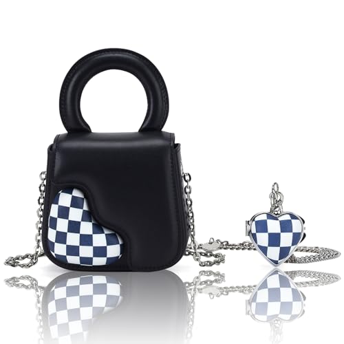 LA'FESTIN Mini Crossbody Bag for Women, Heart-Shape Leather Top-Handle Handbag with Heart-shape Mirrors & Long Chain Strap - Main Image