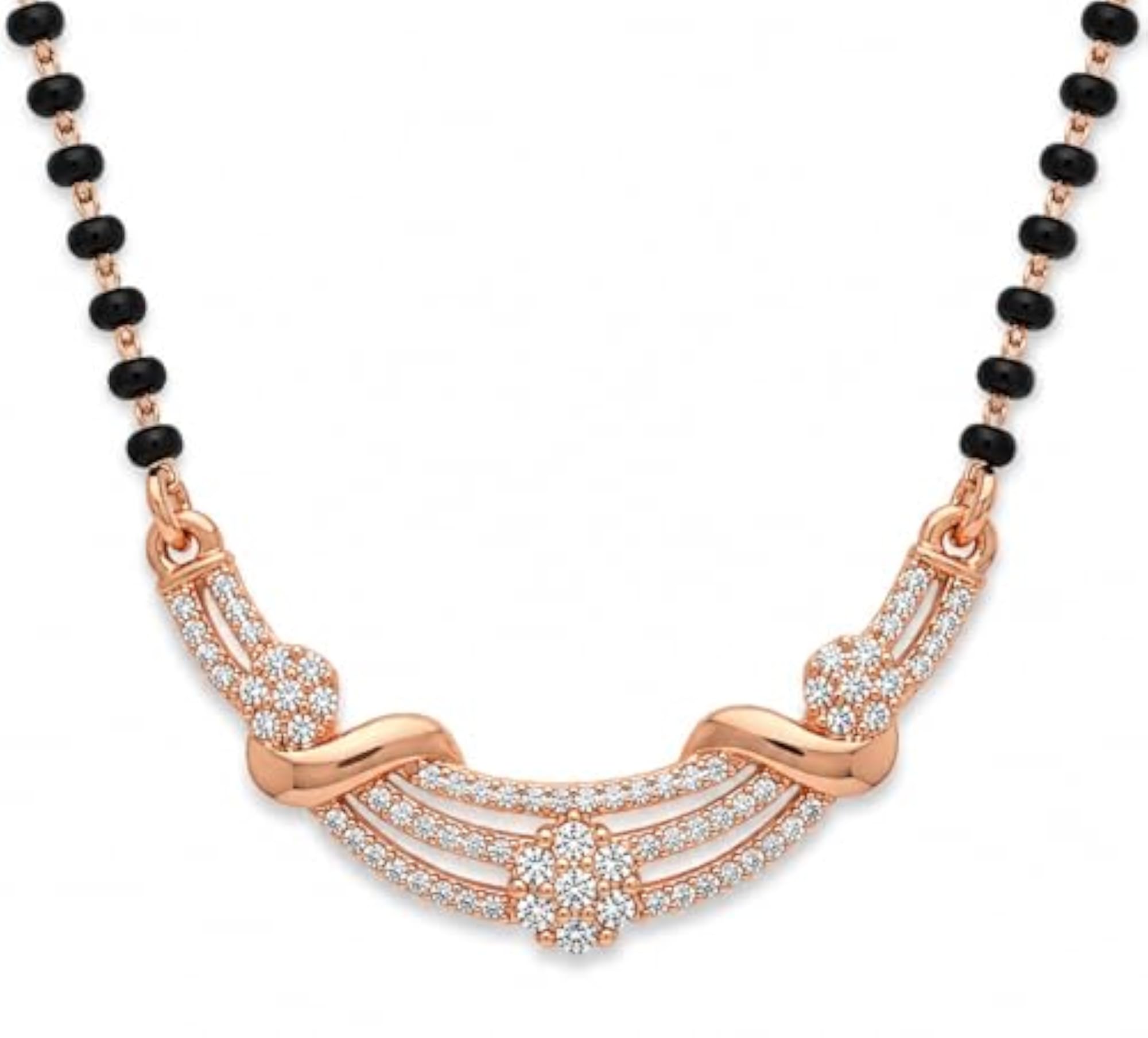 Chic Rose Gold Tone Mangalsutra with CZ Stone Pendant
