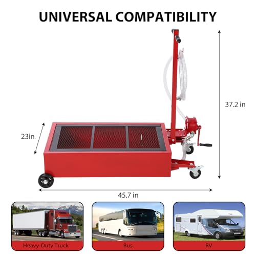 Image of 20 Gallon Oil Drain Pan Oil Drain Tank, 76L Low Profile Oil Drain Pan, Large Capacity Oil Change Pan with Manual Pump & T Foldable Hand and Wheels, 8FT Hose Oil Drain Cart for Car, SUV, Trucks