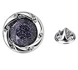 Rockyu ブローチ メンズ ブルーサンドストーン ステンレス ラウンド 17mm スーツアクセサリー フォーマル 結婚式 ビジネス