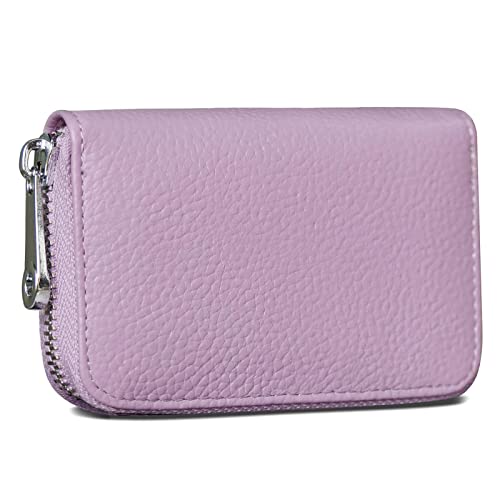 GADIEMKENSD Womens Credit Card Holder Small RFID Blocking Ladies Wallet with Stainless Steel Zipper Excellent Genuine Leather Accordion Wallets Case Slim Blocked Zip Accordian Cards Light Purple